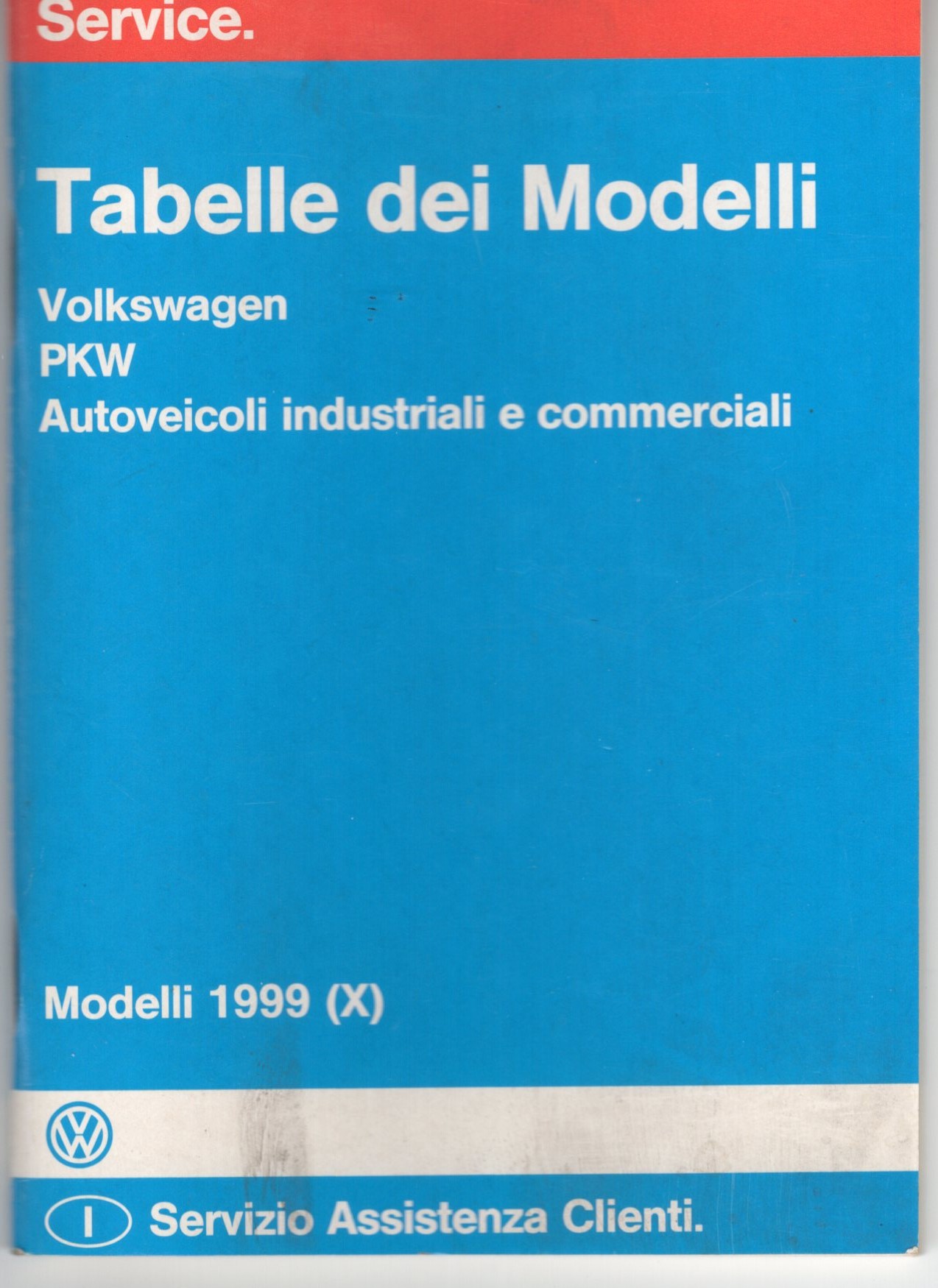 Libretto Service Tabelle Modelli Volkswagen 1999